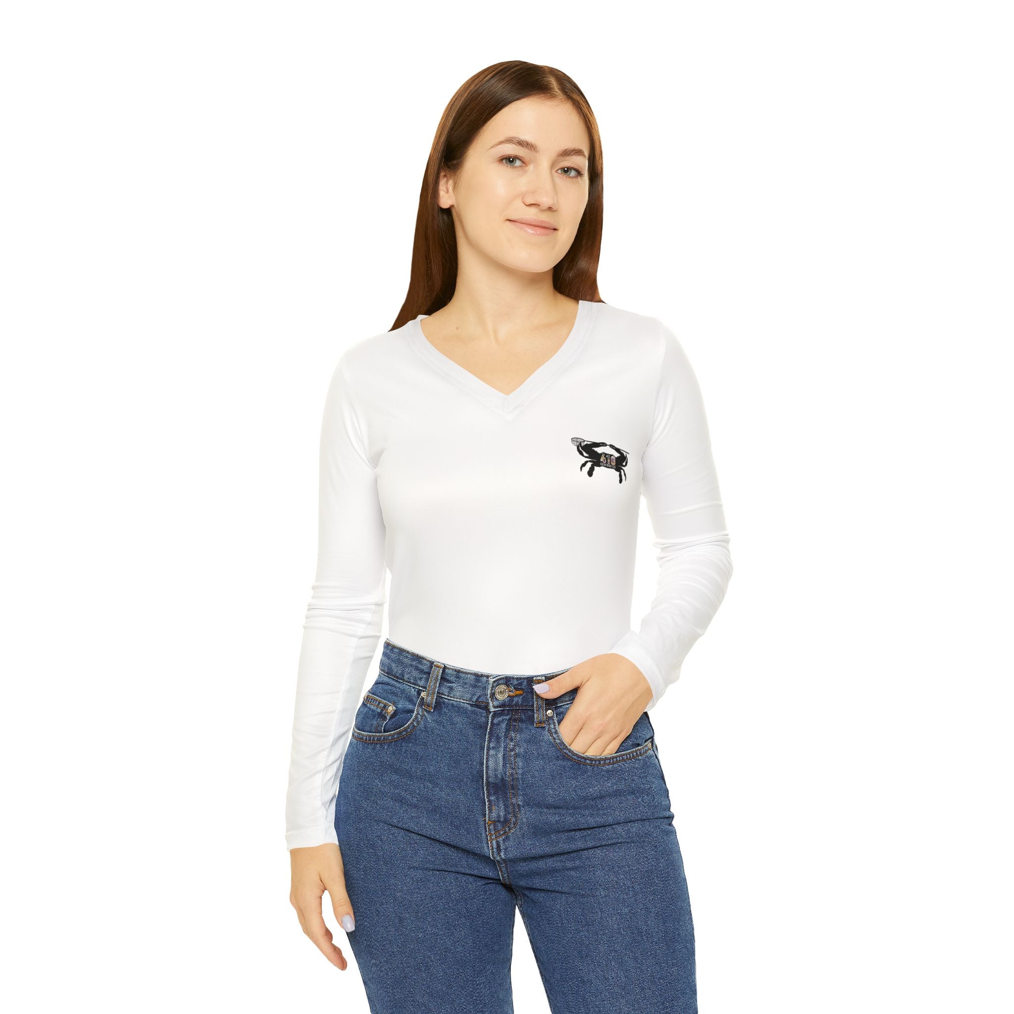 410 Seafood Long Sleeve V-Neck - White