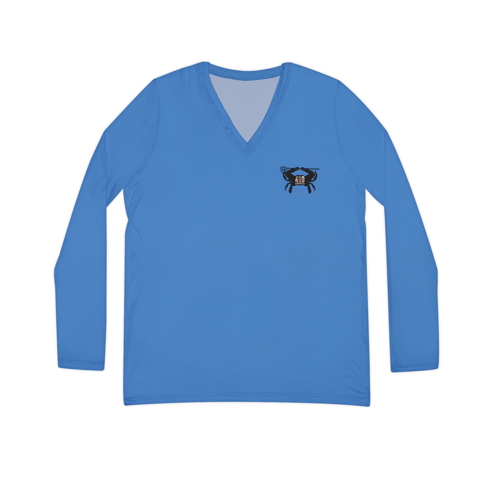 410 Seafood Long Sleeve V-Neck - Blue