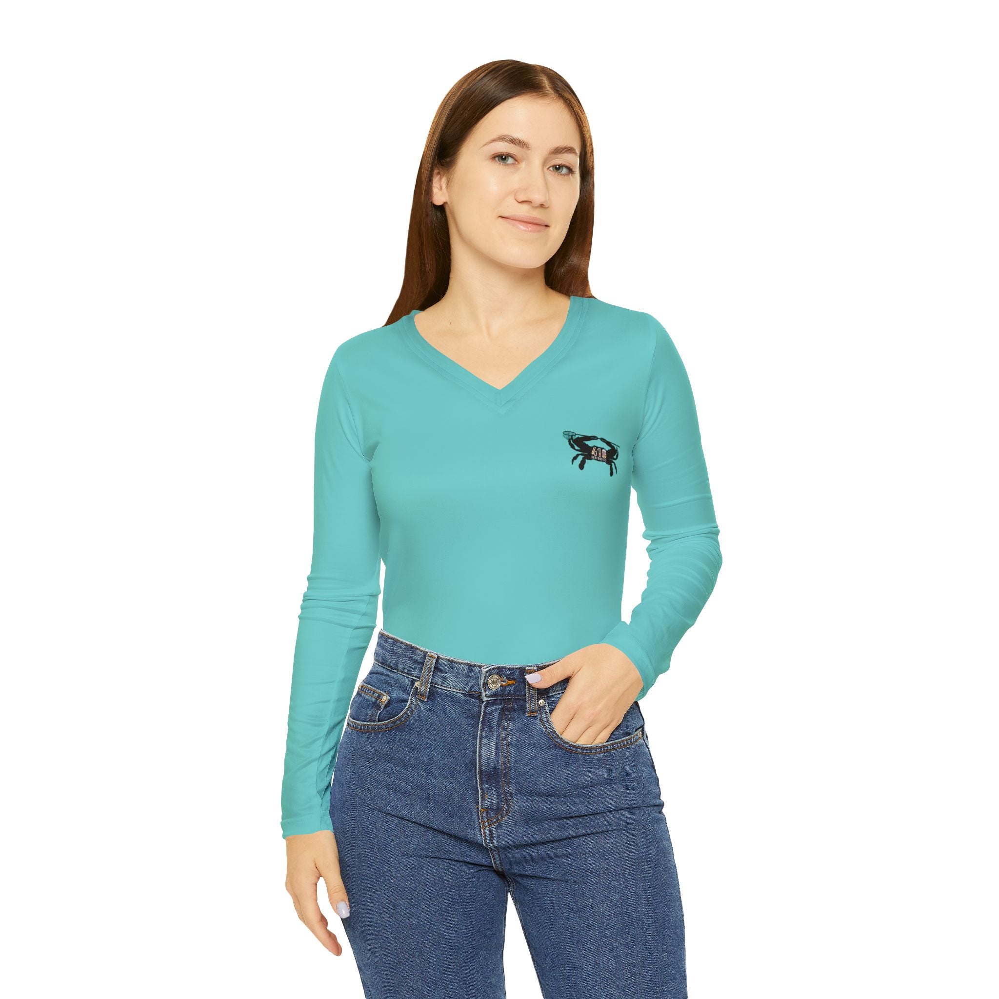 410 Seafood Long Sleeve V-Neck - Teal