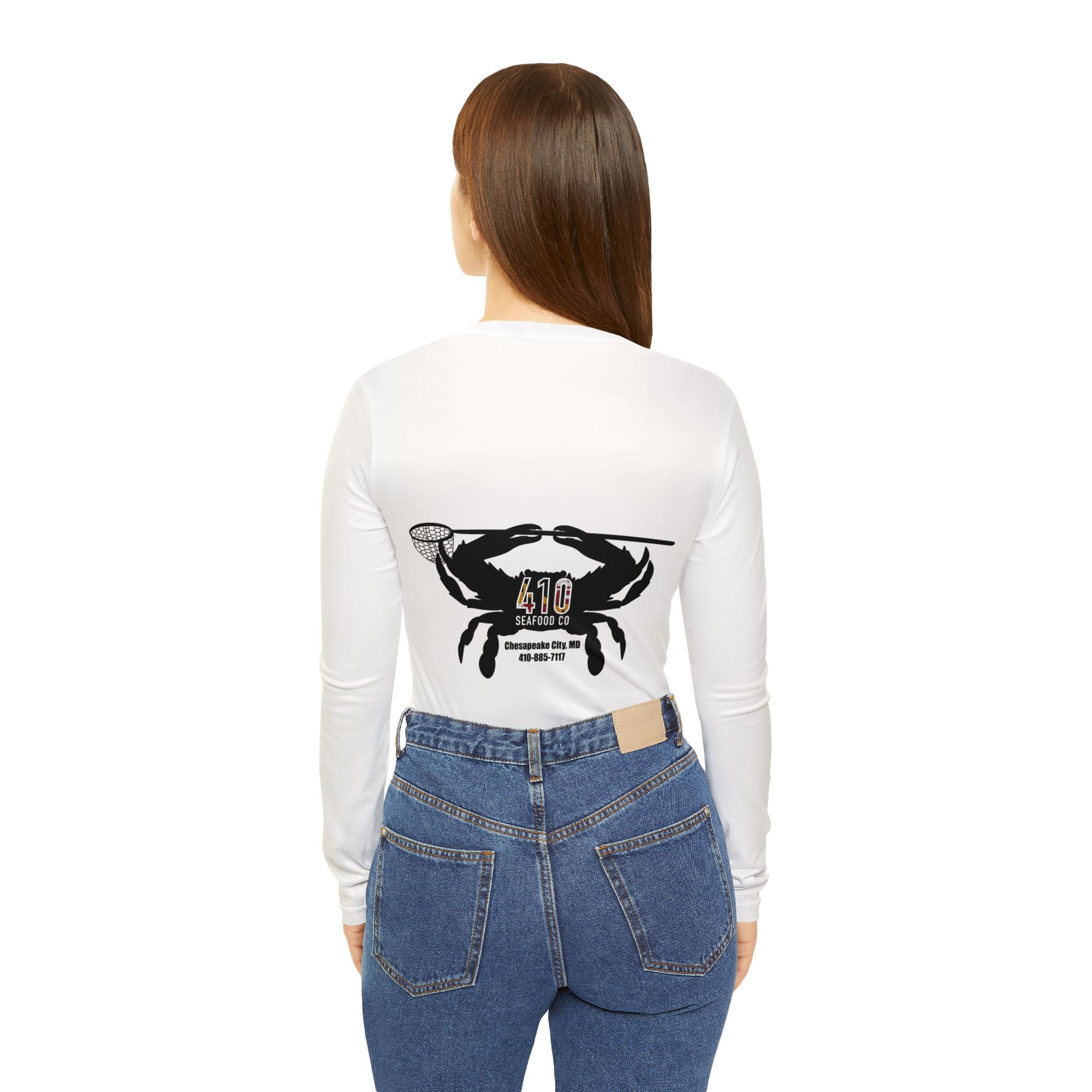 410 Seafood Long Sleeve V-Neck - White