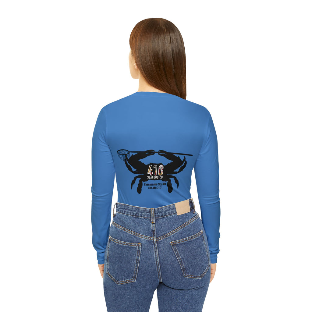 410 Seafood Long Sleeve V-Neck - Blue