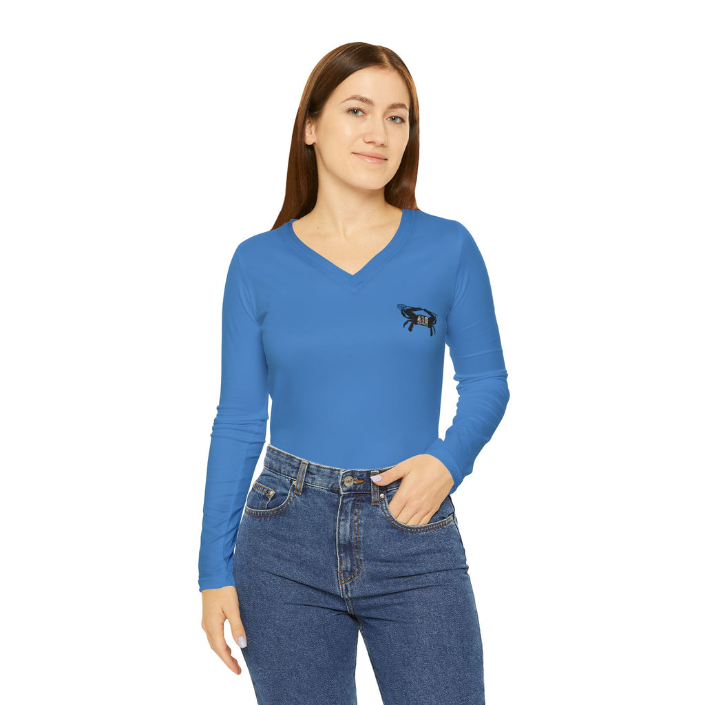 410 Seafood Long Sleeve V-Neck - Blue