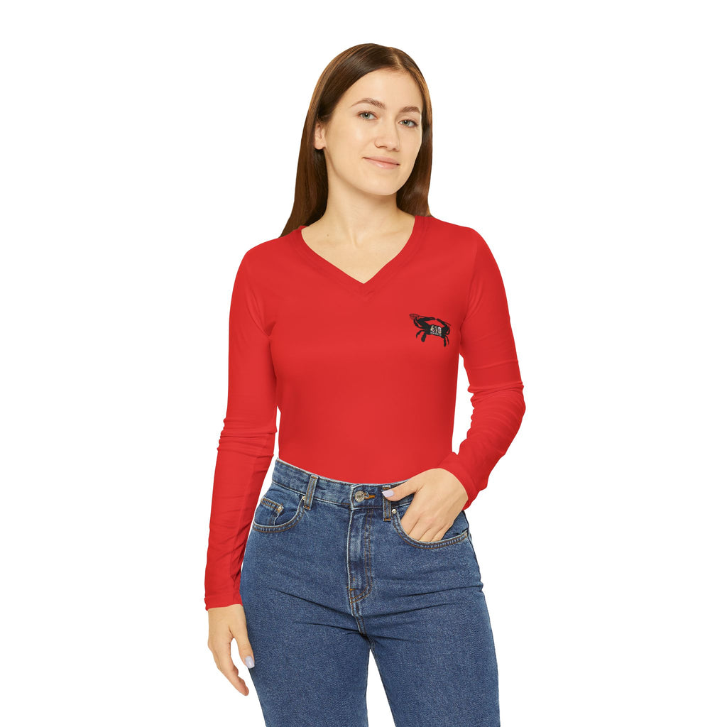 410 Seafood Long Sleeve V-Neck - Red