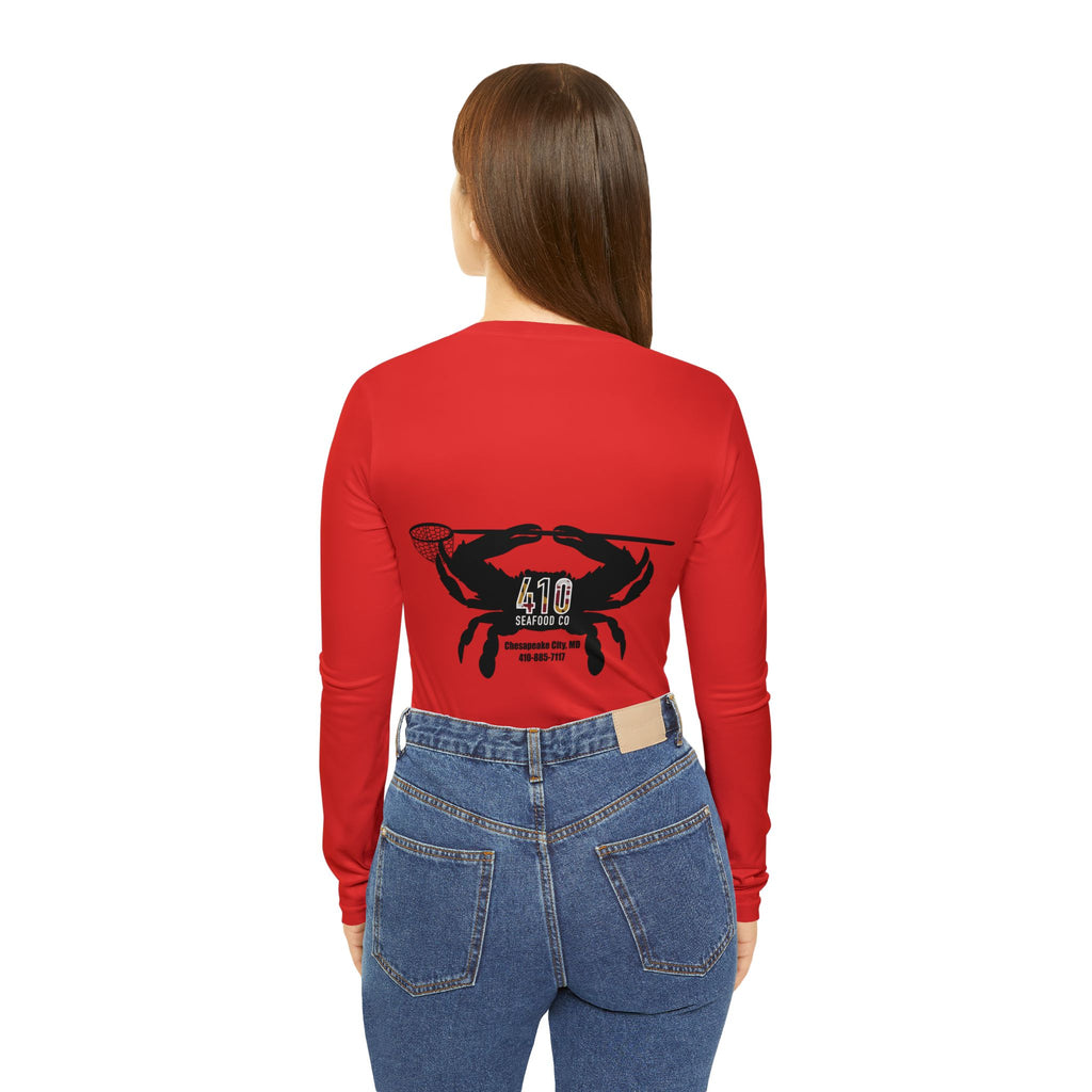 410 Seafood Long Sleeve V-Neck - Red