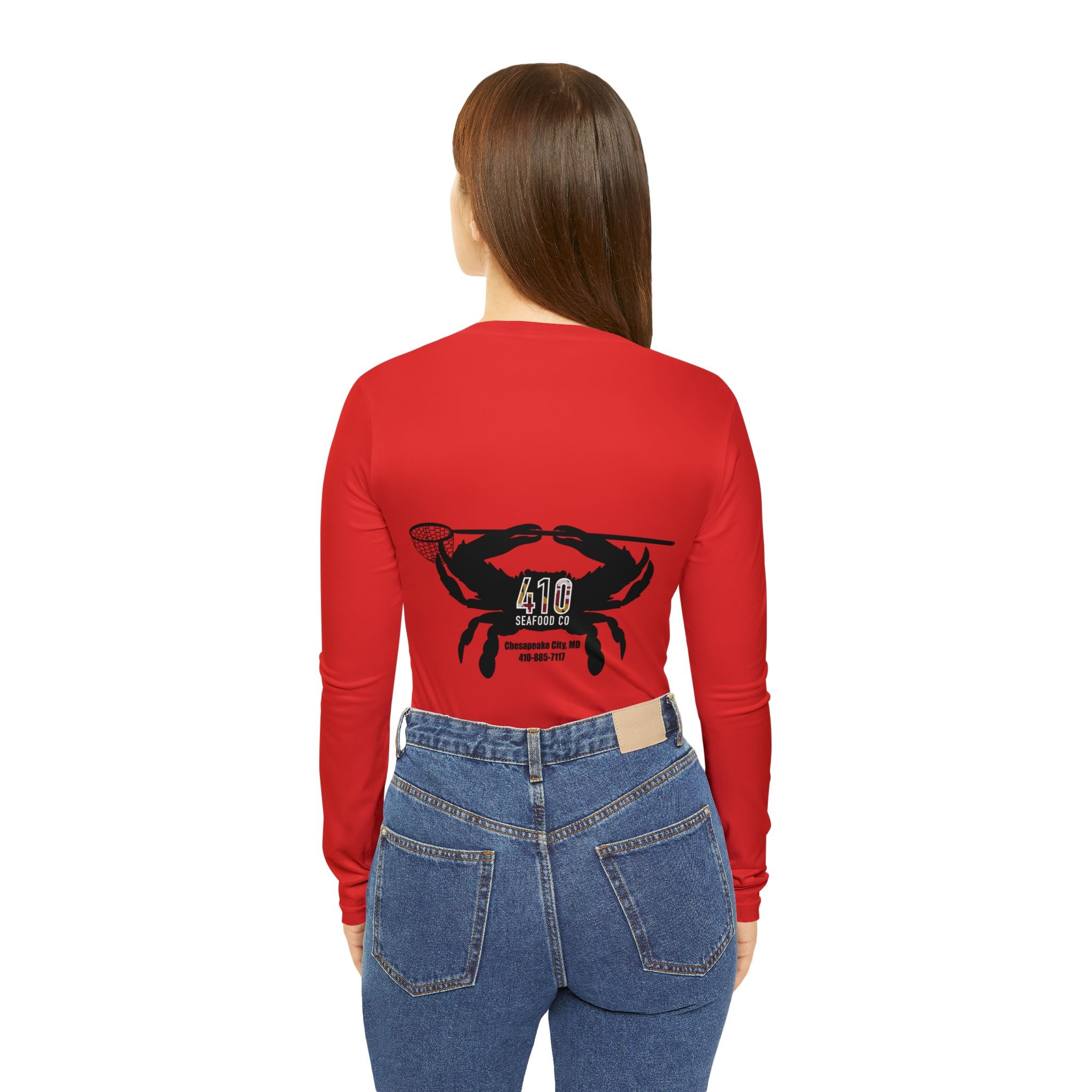 410 Seafood Long Sleeve V-Neck - Red